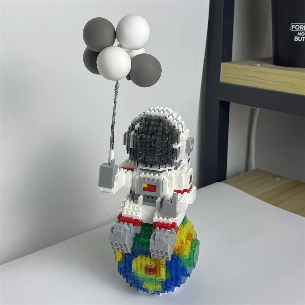 Astronaut Series Micro Mini Building Blocks with LED Lights, Enhances Desk Aesthetics, Pen Holder Assemble Brilliance the Cosmos