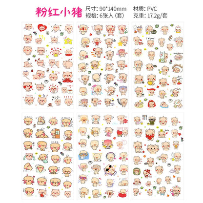 6Pieces/Set Transparent Pvc Waterproof Cartoon Sticker DIY Hand Account Decorative Stickers Kawaii Phone Cup Stickers