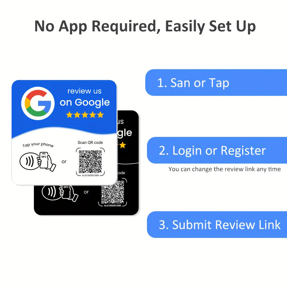 HACHANLUN programmable NFC 215 square for Google Review Card NFC Station Table 13.56Mhz QR code editable Standing Card