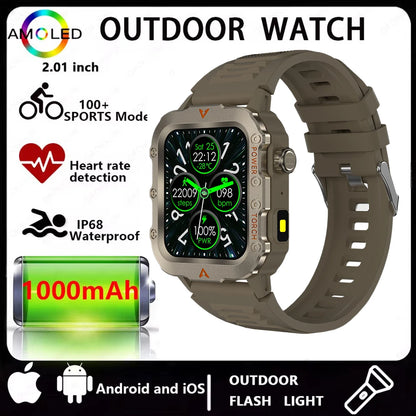 Men Smart Watch Bluetooth Call Sleep Heart Rate Health Monitor Outdoor LED Flashlight Waterproof Sports Watche For Android IOS