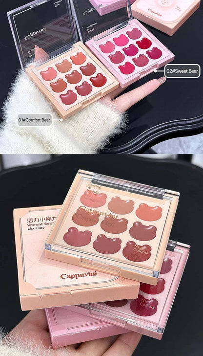 Cappuvini 9 Colors Velvet Lip Mousse - Matte & Natural Finish, Long-Lasting Non-Drying, Cute Bear Design for Youthful Look,