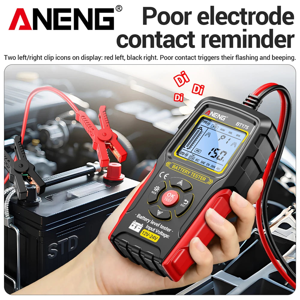 12V 24V Car Battery Tester Digital Automotive Load Tester 50-1999 CCA Battery Analyzer ANENG BT175 With Insulated Alligator Clip