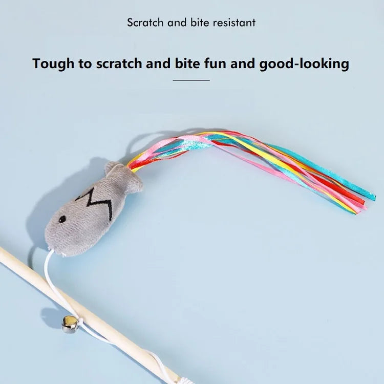 Fashion Cat Wand Toy Natural WoodenTeaser Wand for Cat Interactive Elastic String Cat Stick Pole Toy for Indoor