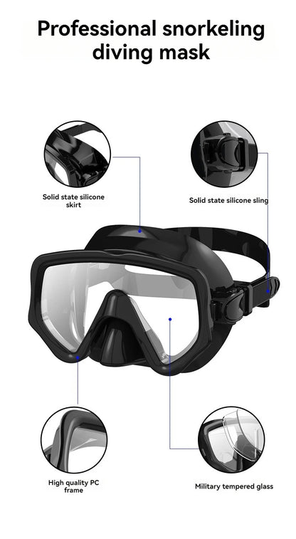 Diving Mask Snorkel Set For Adults Tempered Glass Scuba Professional Panoramic Snorkeling Gear Swimming Training Snorkel Kit