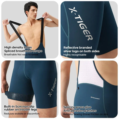 X-TIGER Cycling Bib Pants 120 High Density Cushion Men's Cycling Shorts Road Bike MTB Cycling Pants Sports Fitness Casual Pants