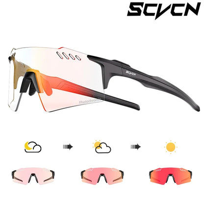 SCVCN Red Photochromic UV400 Sunglasses Cycling Glasses Sports for Men Mountain Bike Road Bicycle Eyewear Fashion Goggles MTB