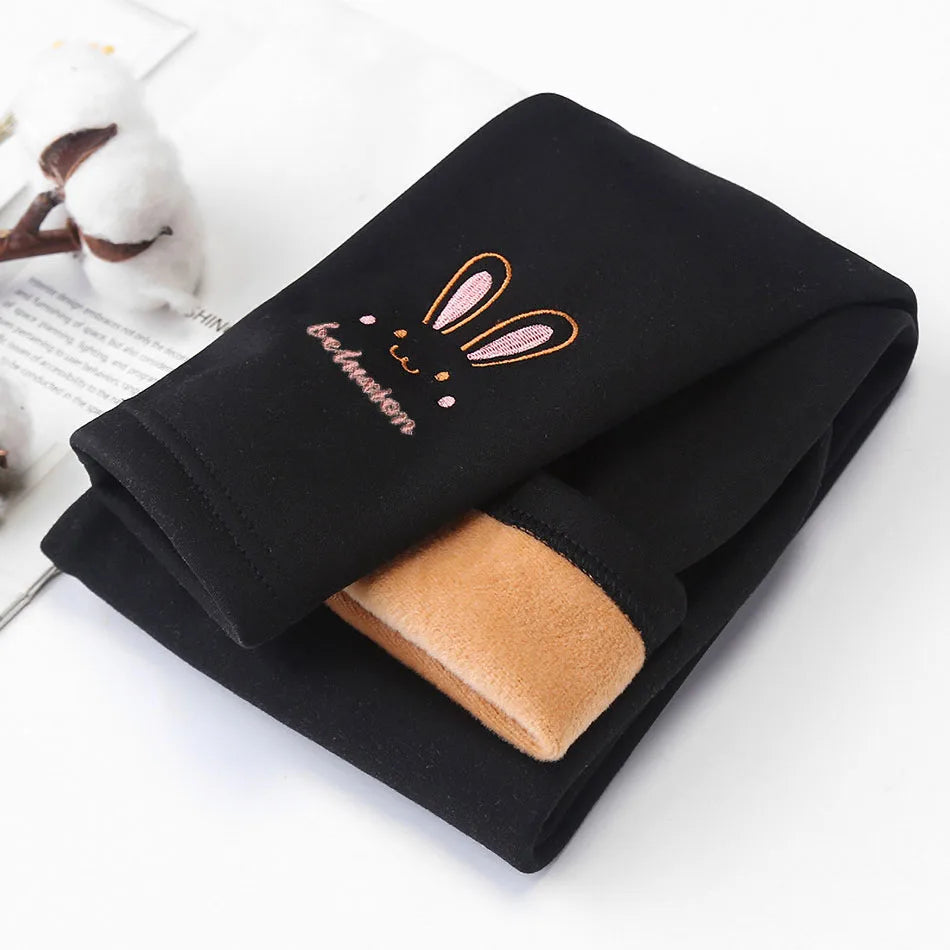 2026 Children Leggings Girls Fleece Lined Thermal Bottoms Baby Casual Trousers Kids Warm Pants Elastic Bunny Tights 3-8 Years