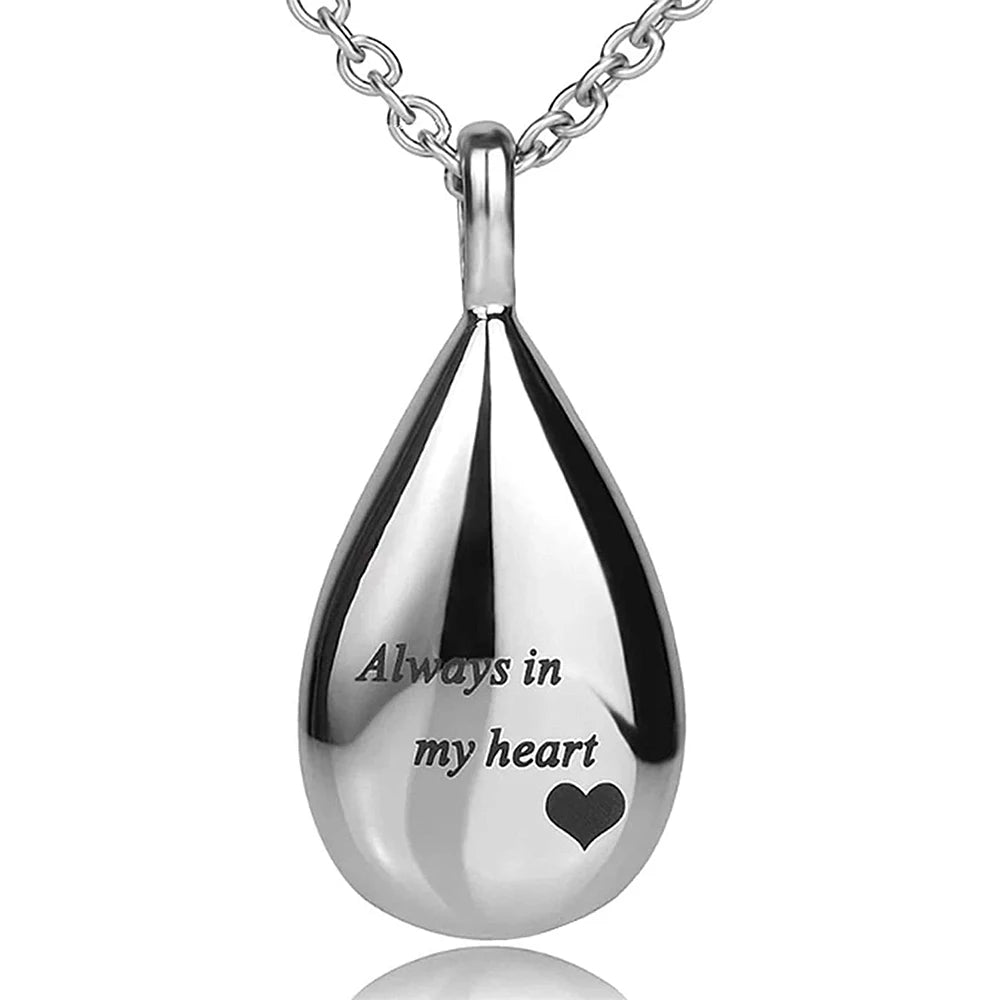Teardrop Ashes Necklace Keepsake Urn Pendant Simple Elegant Cremation Memorial Jewelry -Always in my heart