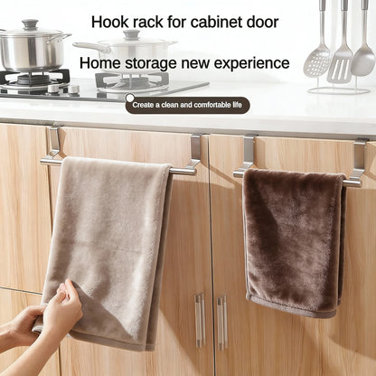1Pcs Towel Rack Over Door Towel Bar Hanging Holder Stainless Steel Bathroom Kitchen Cabinet White Black Towel Rag Shelf Hanger