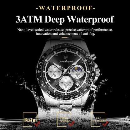 POEDAGAR Business Brand Man Wristwatch Waterproof Stainless Steel Luminous Men Watch Chronograph Date Men's Quartz Watches Reloj