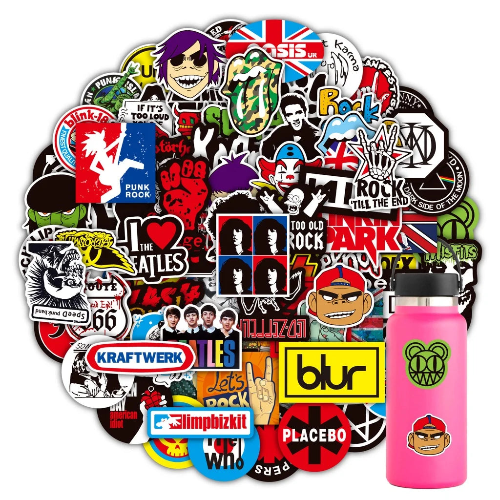 100 Rock And Roll Music Band Stickers Punk Graffiti Stickers For Laptop Guitar Helmet Luggage Decal Golden Memory Stickers Store