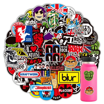 100 Rock And Roll Music Band Stickers Punk Graffiti Stickers For Laptop Guitar Helmet Luggage Decal Golden Memory Stickers Store