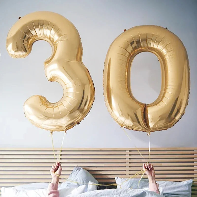 1PCS 40 inch large white gold light gold digital foil balloon for girls' birthdays helium big number0-9 balloon decoration