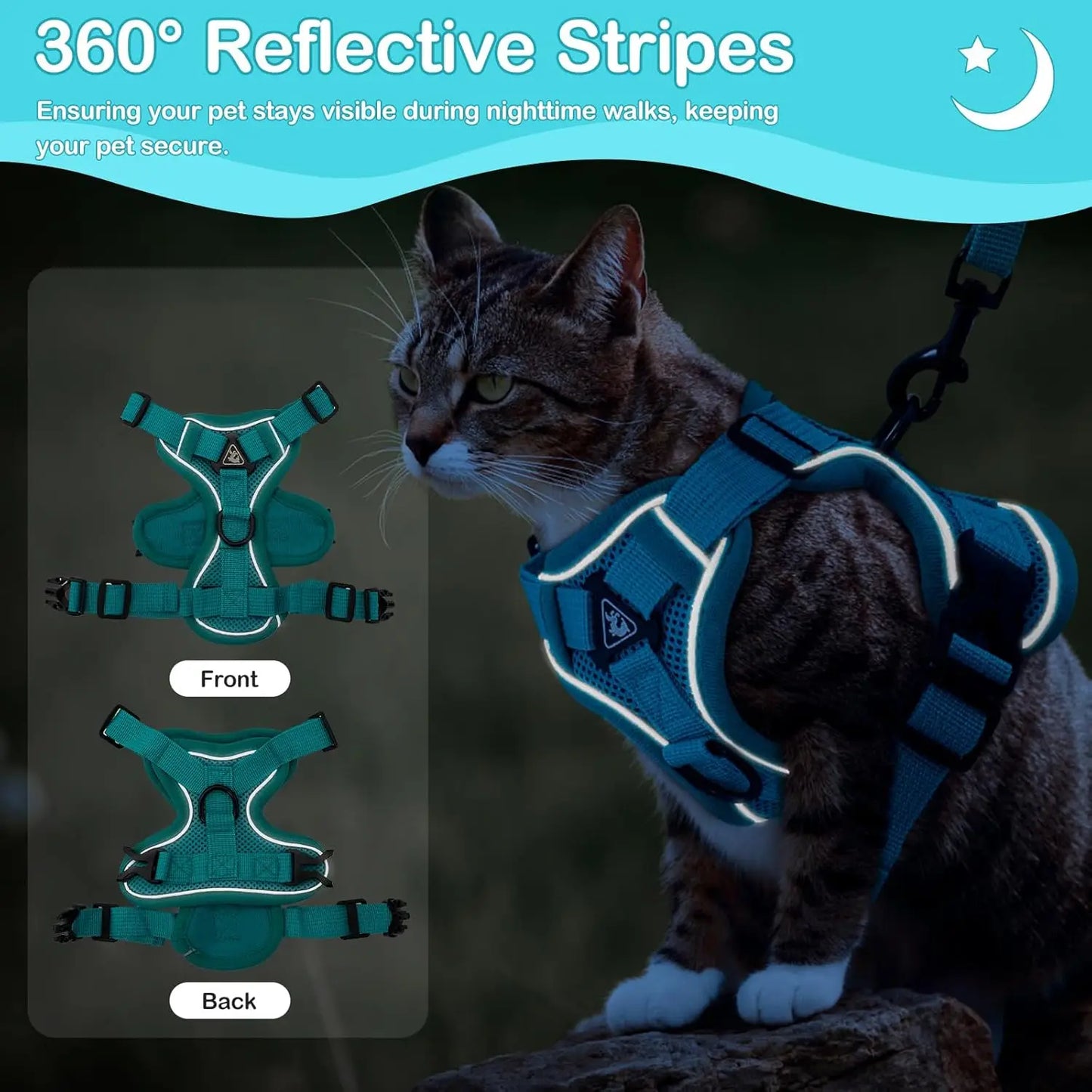 Cat Harness and Leash Set for Small to Large Cats Adjustable Cat Vest Harness Reflective Trim Universal Cat Leash and Harness