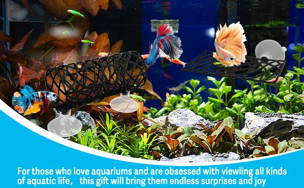 Betta Fish Hideout Cave with Hammock Bed Hollow Tunnel Fish Tank Accessories Aquarium Decorations for Crayfish Shrimp Small Fish