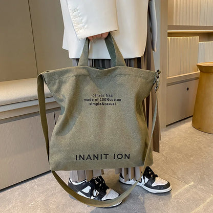 Japanese Canvas Men's and Women's Simple Cross-body Bag Wash Canvas Thick Handbag Large Capacity Arts Students Package Satchel