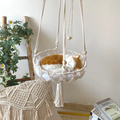Winter Pet Hammock Cat Swing Hand Woven Cotton Rope Cats Hanging Basket  Kitten Hanging String Den Indoor Pend Nest Pet Supplies