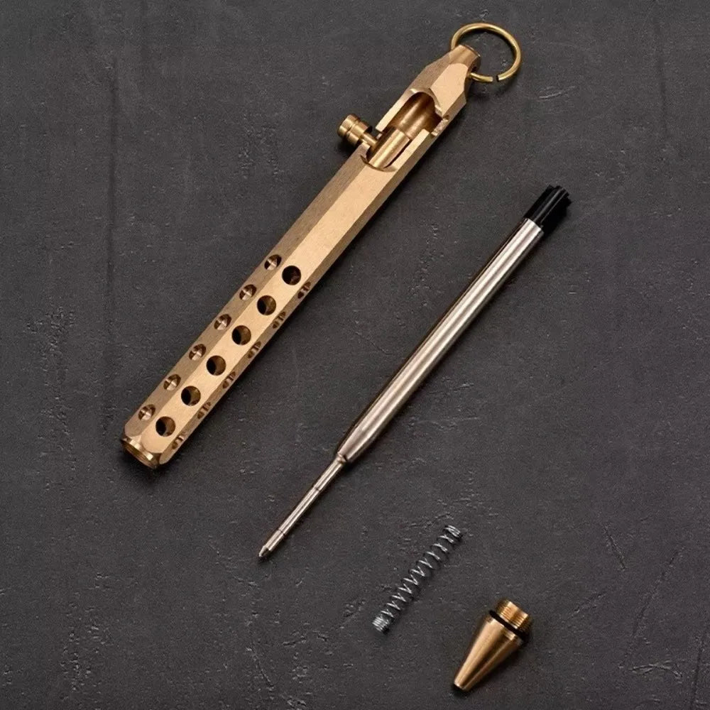 Portable Brass Pen Medium Point 1.0mm Retro Ballpoint Pen Bolt Action Smooth Writing Signature Pen