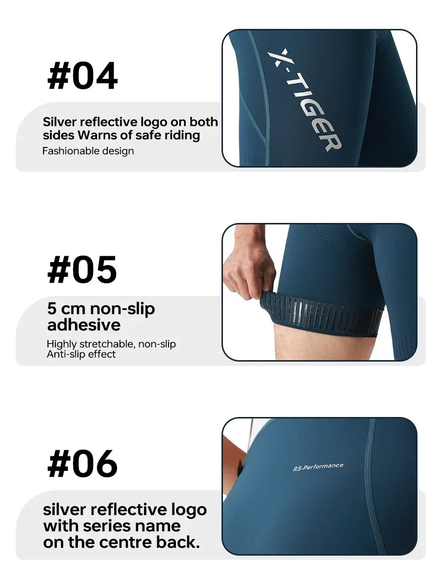 X-TIGER Cycling Bib Pants 120 High Density Cushion Men's Cycling Shorts Road Bike MTB Cycling Pants Sports Fitness Casual Pants