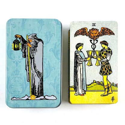 Metal Box Gilded Tarot Cards Deck Fate Divination Family Party Board Games ，Classic Design For Beginners & Pros