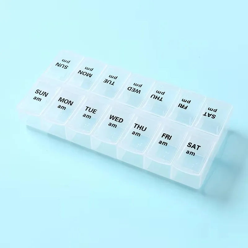 Double row packaging 14 day portable convenient medicine box 7 days a week large capacity drug storage box