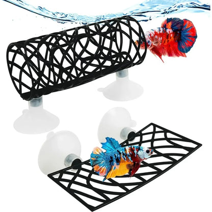 Betta Fish Hideout Cave with Hammock Bed Hollow Tunnel Fish Tank Accessories Aquarium Decorations for Crayfish Shrimp Small Fish