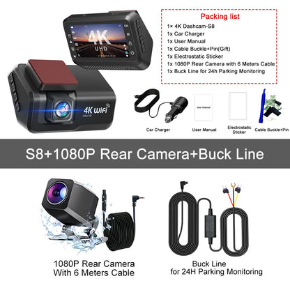 Kocam 4K UHD Dash Cam WiFi Car DVR Front and Rear Dual Lens Auto Car Camera with Night Vision 24H Parking Monitor Black Box
