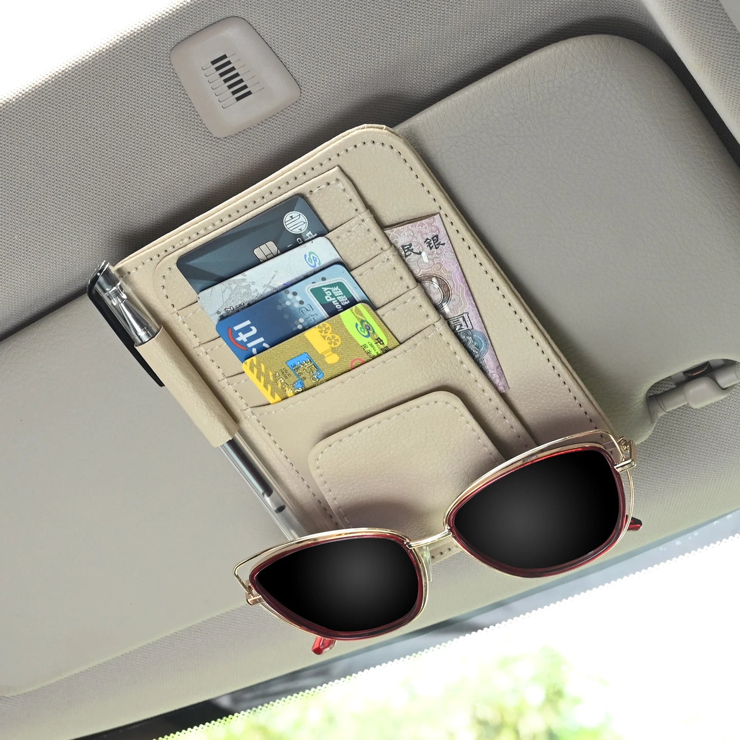 JFBONIN Car Visor Organizer Multi-Pocket Pouch Bag Card Glasses Storage Holder Scratch-resistant Auto Visor Holder For Car