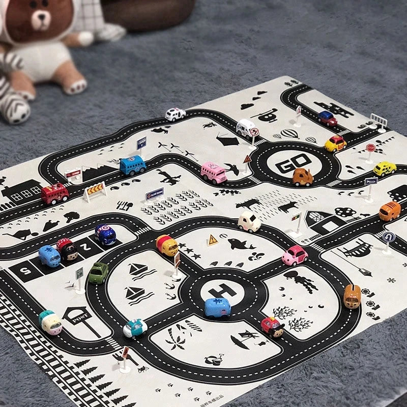 130*100CM Road Map Carpet for Kids Parking Lot Roadmap 83*58CM City Traffic Map of Road Boy Girls Educational Toy Crawling Games