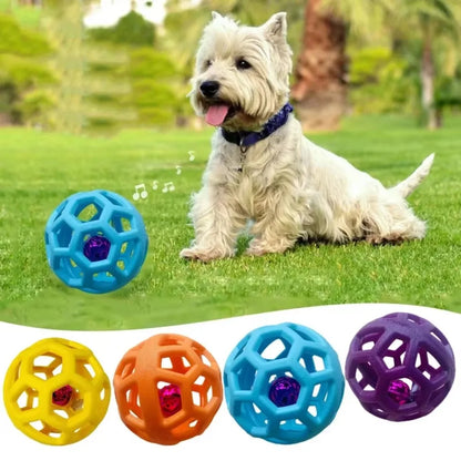 Dog Hollow Ball Toy Rubber Chew Toys for Dogs Cleaning Teeth Molar Bite Resistant Toy with Bell Puppy Training Game