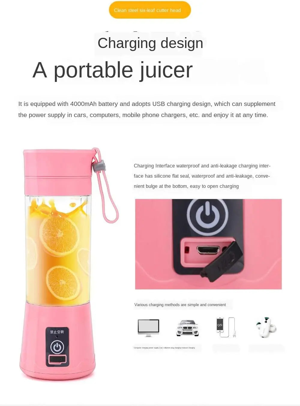 Mini Electric Juicer USB Charging Smoothie Milkshake Maker Automatic Fresh Squeezer Fruit Portable Orange Lemon Kitchen Blender