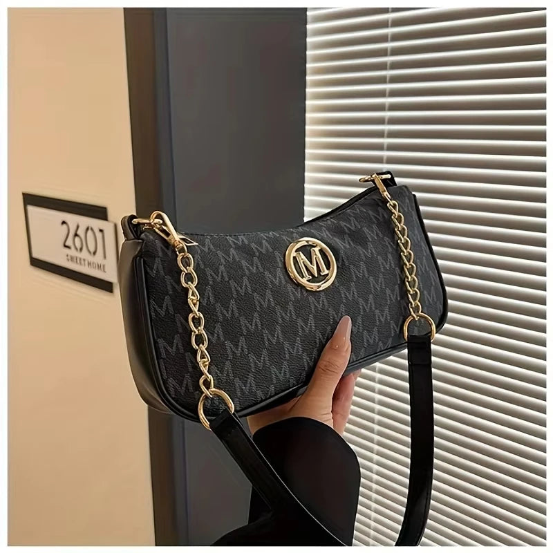Women's Trendy Shoulder Bag with Belt Decoration Retro Underarm Handbag for Commuting