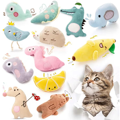 Pet Teeth Grinding and Anti Bite Toy Cartoon Plush Animal Cute Doll Self Fun and Soothing Pet Cat Toy Suitable for Home Play