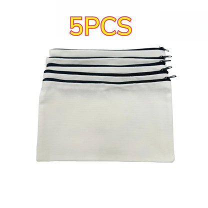 5pcs Blank Canvas Zipper Pouch Bulk, Makeup Bag Pencil Case For Cosmetic & DIY Crafts, Independence Day