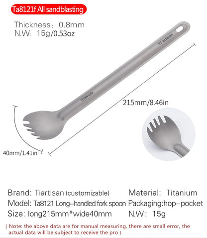 Tiartisan Titanium Long Handle Spork Spoon Cutlery Ultralight Tableware Outdoors Portable Dinnerware Camping Equipment