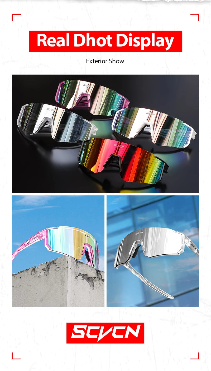 SCVCN Outdoor Cycling Sunglasses Men MTB Bike Glasses  Sports Mountain Climbing fishing Women Bicycle Cycling UV400 Goggles