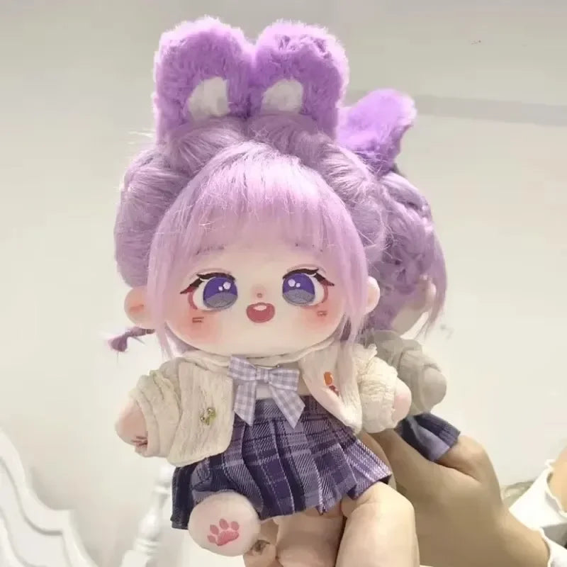 20cm Cute Purple Hair Cotton Doll DIY Dress Up Cosplay Kawaii Idol Stuffed Customization Figure Plushie Toys Halloween Gift