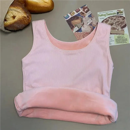 Women'S Winter Thermal Underwear Top Seamless Plus Velvet Shirt Sleeveless Vest Warm Female Undershirt Solid Color Sexy Lingerie