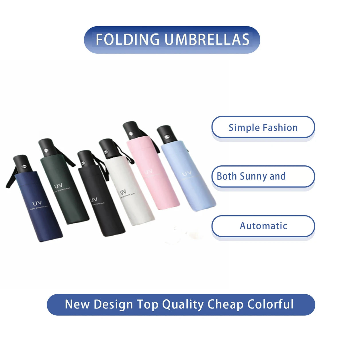 8-Rib Automatic High Quality Umbrella - One-Touch Open/Close, Compact Foldable Design for Men & Women, Navy & Black, Business &