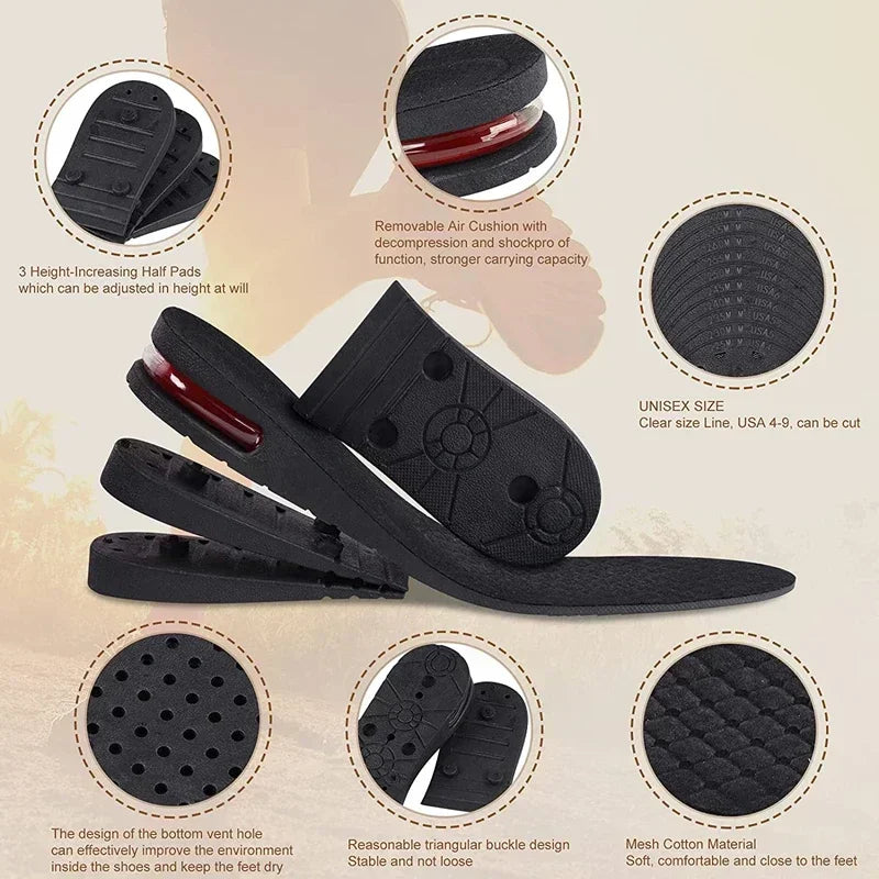 Adjustable Height Increase Insoles 3-9cm Air Shoe Cushion Insert Invisible Variable Insole for Men And Women Taller Support Pad