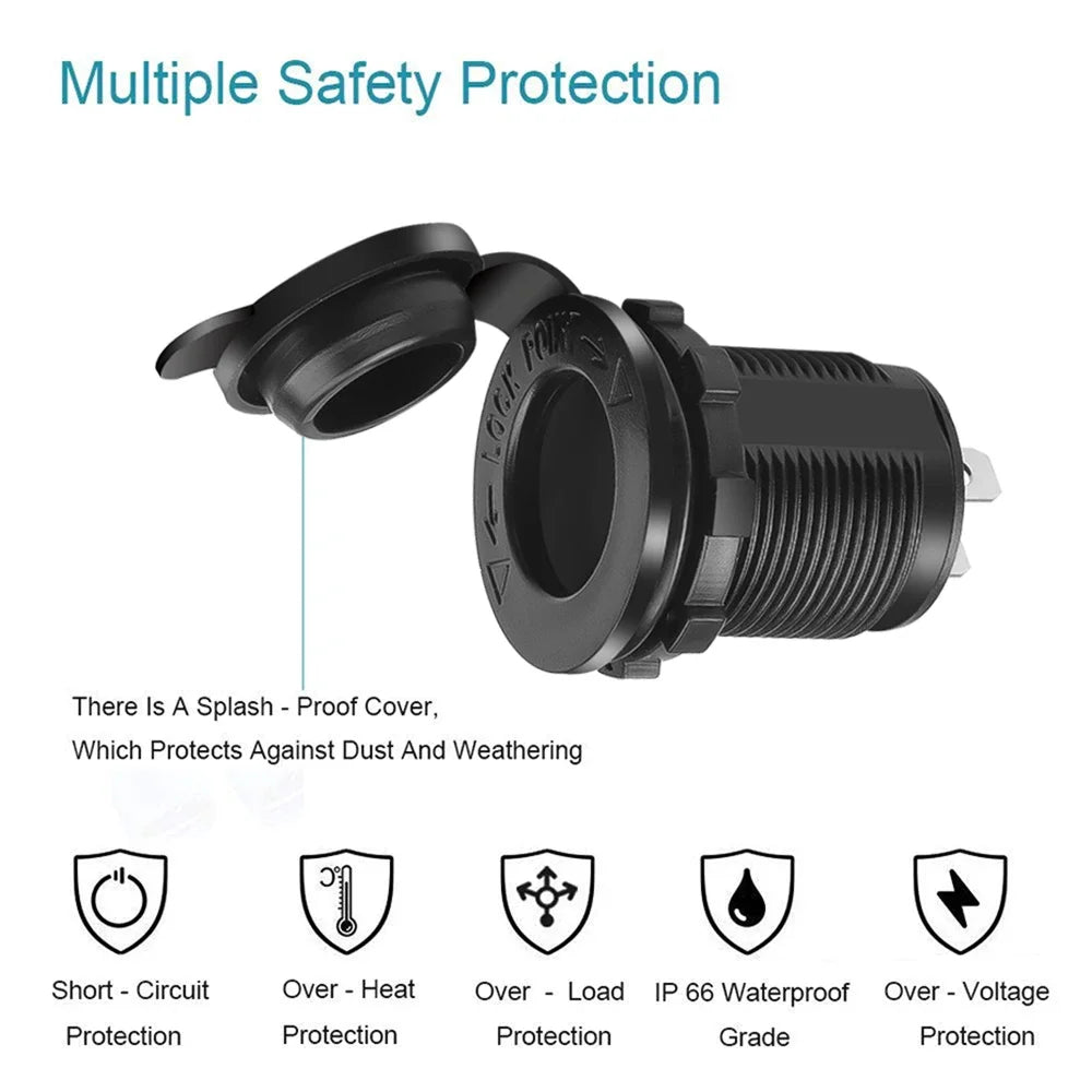 DIY 1/2/3 Holes Panel Waterproof Cigarette Lighter Socket Power Outlet Replacement Kits for Car Motorcycle Boat RV Truck 12V