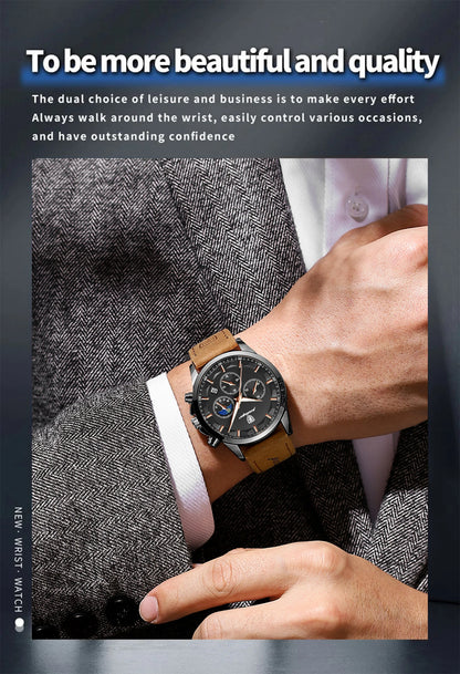 POEDAGAR Original Military Men Clock Waterproof Luminous Leather Quartz Man Watch Chronograph Date Luxury Business Men's Watches