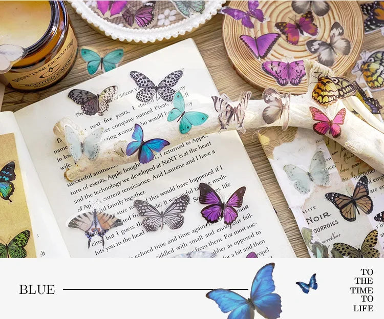 Journamm 40pcs/pack Butterfly Series Stickers Art Collage Junk Journal DIY Scrapbooking PET Waterproof Craft Aesthetics Stickers