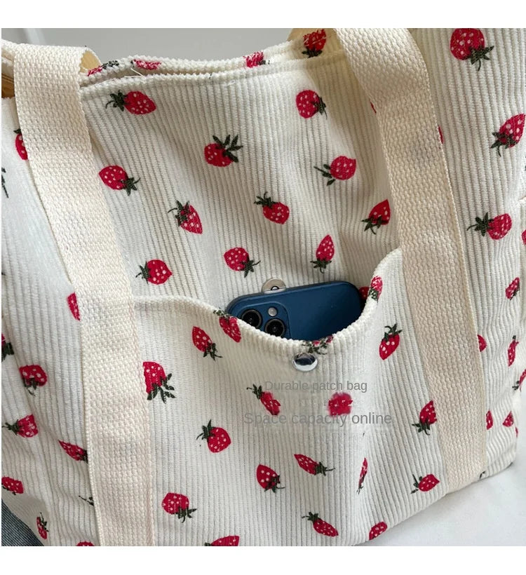 Fashion Corduroy Shoulder Bag for Women, Cute Printed Handbag, Casual Commuter & Shopping Purse, Trendy Underarm Bag