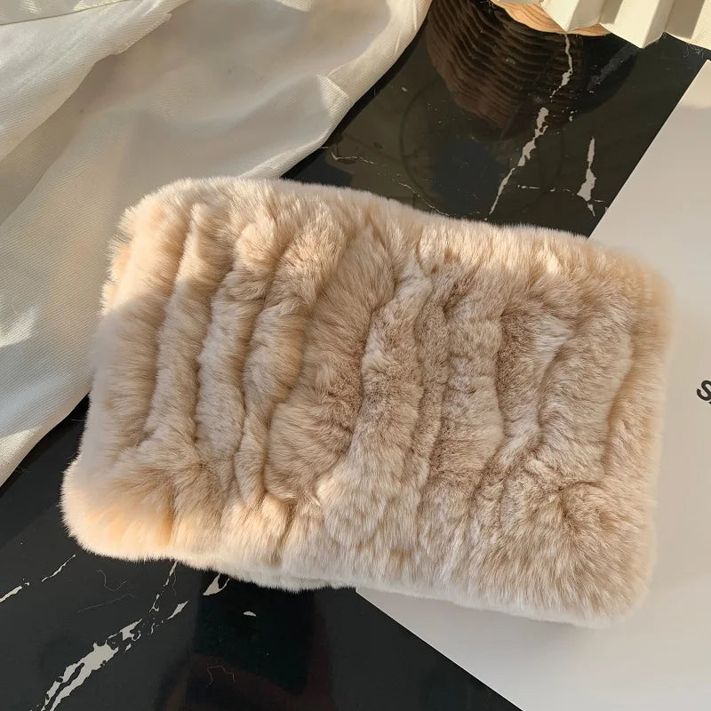 Women Handmade Stretch 100% Real Rabbit Fur Scarf Knit Genuine Rex Rabbit Fur Headbands Girls Natural Rabbit Fur Ring Scarves
