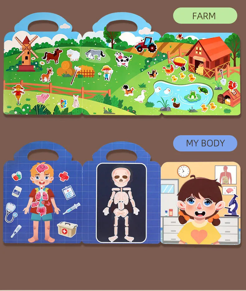 1 Book Jelly Sticker Book Quiet Book DIY Fun for Children's Scene Stickers Repeatedly Paste Puzzle Sticker Book