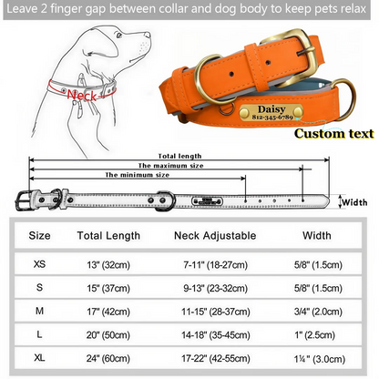 Customizable Leather Dog Collars Personalized Engraved Nameplate, Soft Padded Collar with Custom ID Tag, Adjustable for All Pet