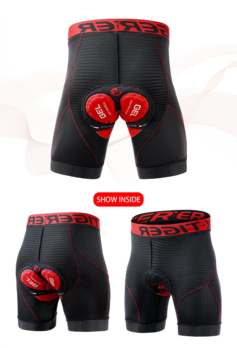 X-TIGER Men's Cycling Underwear Shorts 5D Padded Sports Riding Bike Bicycle MTB Liner Shorts with Anti-Slip Leg Grips