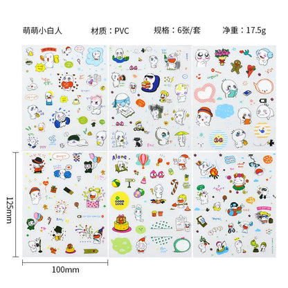 6Pieces/Set Transparent Pvc Waterproof Cartoon Sticker DIY Hand Account Decorative Stickers Kawaii Phone Cup Stickers