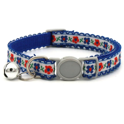 Hand Knitting Flower Pet Collar With Bell Colorful Retro Style Cat Collar Adjustable Safety Necklace For Puppy Cat Accessories